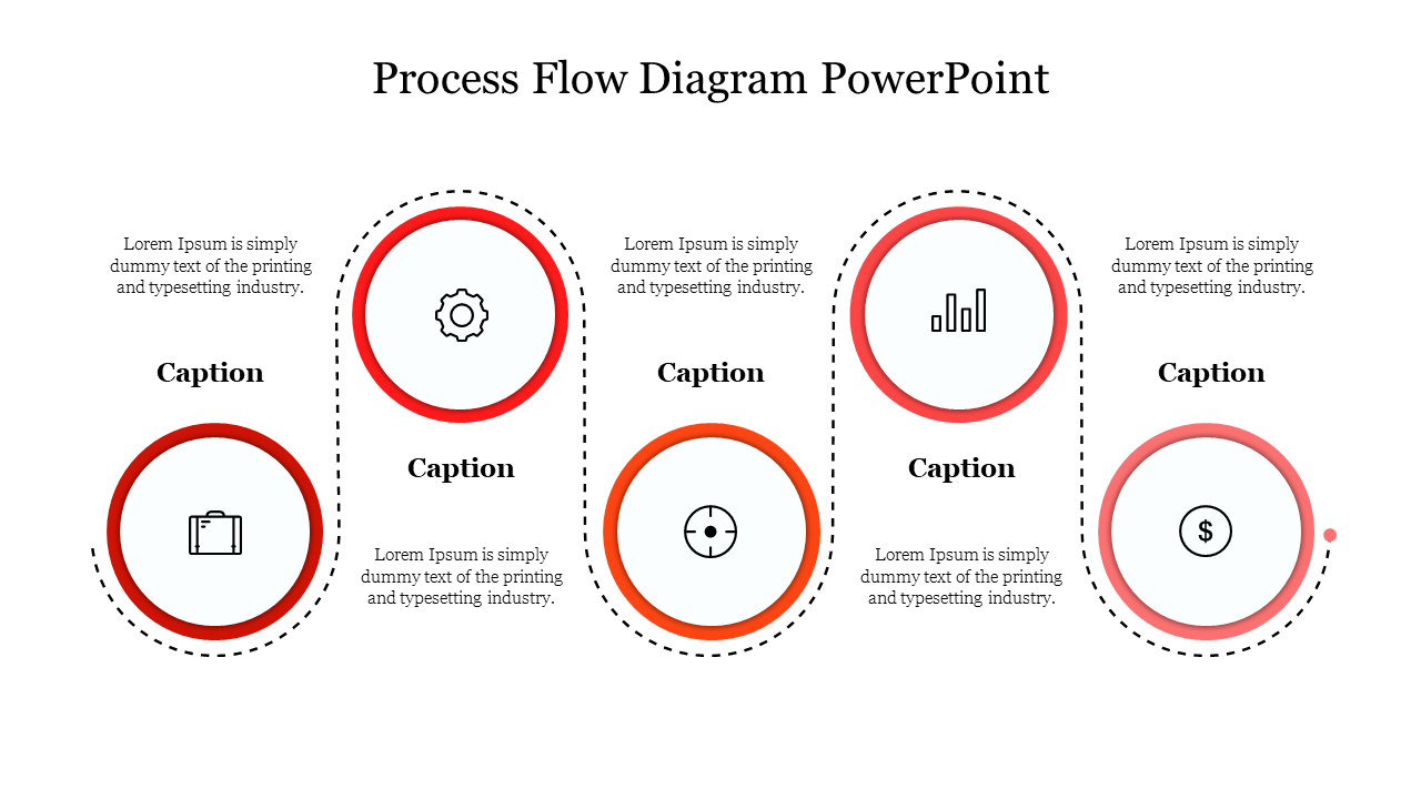 Circle Design Process Flow Diagram PowerPoint Slide